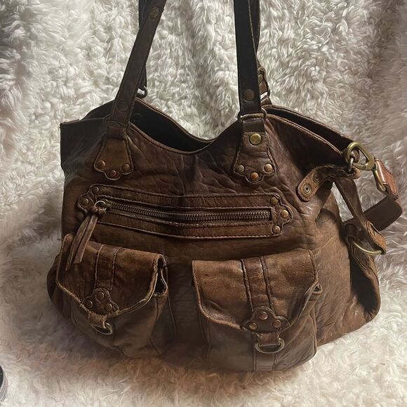 ABACO made in France rustic lBrown Leather Medium Satchel/Shoulder Bag - Picture 2 of 14